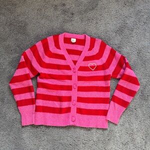 Striped Pink and Red Women's Cardigan Valentine